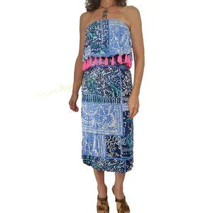 $178 LILLY PULITZER Size Small Meridian Midi Dress Deep Indigo Leied Back Print